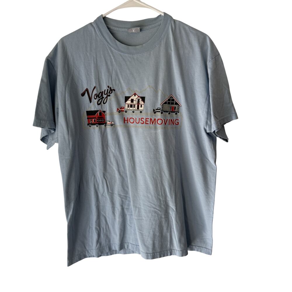 Vogy's Housemoving Shirt Vintage Large Blue Hanes Beefy T Graphic Contractor Tee